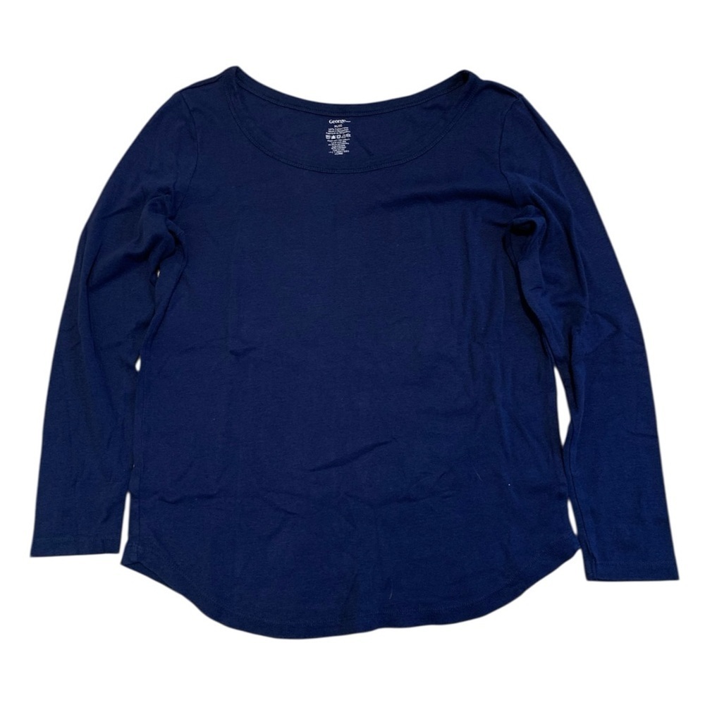 3/$15 George Navy Blue Long Sleeve T-Shirt XL/TG 100% Cotton Scoop Neck Tee Basi